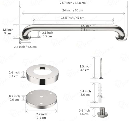 2 Pack 24 Inch Shower Grab Bar, iMomwee Chrome Stainless Steel Bathroom Grab Bar Handle, Bathroom Shower Balance Bar,Safety Hand Rail Support,Handicap Elderly Senior Assist Bath Handle(1.5" Diameter)