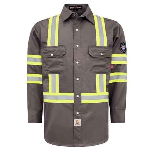 BOCOMAL FR Shirts High Visibility/Hi Vis Flame Resistant/Fire Retardant Shirt 7.5oz Men's Reflective Shirts