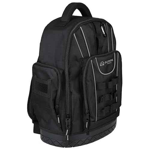 Olympia Tools 17.5 In Tool Organizer Backpack, Heavy-Duty Tool Bag Backpack with Padded Shoulder, Back, and Waist Straps