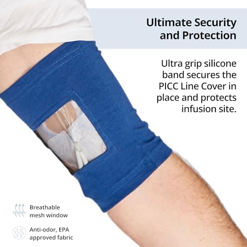 Care+Wear PICC Line Cover – Ultra-Grip PICC Line Sleeve for Upper or Lower Arm with Mesh Viewing Window, Provides Improved Comfort and Security for PICC Line Coverage