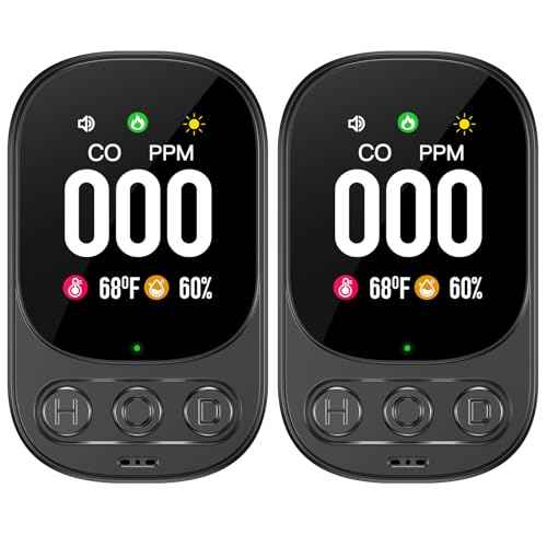 Carbon Monoxide Detectors Plug in, 3-in-1 CO Detector with Temp/Hum Sensor, Portable Travel Carbon Monoxide Alarm with 85dB Alarm, Real-Time CO Monitor Easy to Read & Install (Black-2 Pack)