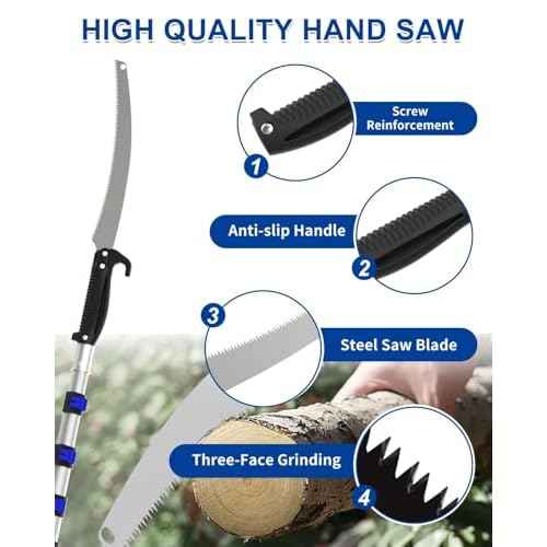 26FT Reach Pole Saws for Tree Trimming, Manual Pruning Pole Saw with 5-20FT Telescoping Extension Pole, Tree Pruner Tree Trimmer with 19" 3X Detachable Saw for Yard Garden Trees Palms Shrubs