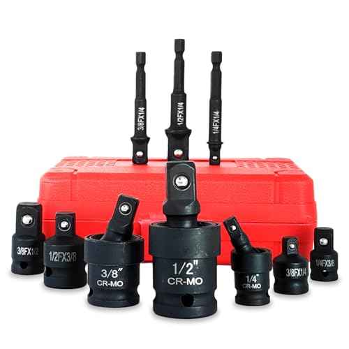 10 Pieces Impact Swivel Socket Set, Cr-Mo Steel, 1/4 and 1/2 to 3/8 Impact Adapter and Reducer Set, Universal Joint Socket Set and 1/4" 3/8" 1/2" Cr-V Steel Drill Adapter