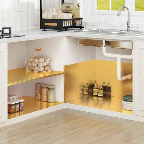 WESTICK Glossy Stainsteel Steel Gold Contact Paper for Countertops Waterproof Brushed Gold Wallpaper Peel and Stick Metallic Refrigerator Vinyl Wrap for Fridge Dishwasher Cabinets DIY 15.8" x 80"