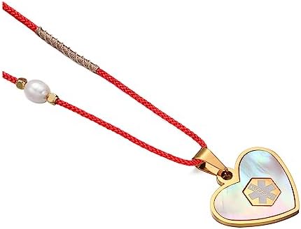 Medical Alert Necklace for Women Shell & Gold-Tone Stainless Steel Emergency ID Tag Pendant Necklace for Girls Custom Engraved Medical Alert Jewelry