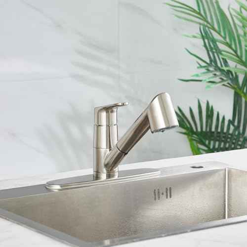 Kitchen Faucet with Pull Down Sprayer, Single Level Stainless Steel Kitchen Sink Faucets, Single Handle High Arc Brushed Nickel Pull Out Kitchen Faucet