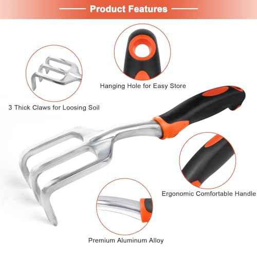 Garden Tool Set, 2 Pack Heavy Duty Gardening Tools Set Include Garden Shovel and Hand Rake Claw Tool with Ergonomic Handle, Small Gardening Hand Tools for Digging Weeding Planting Transplanting