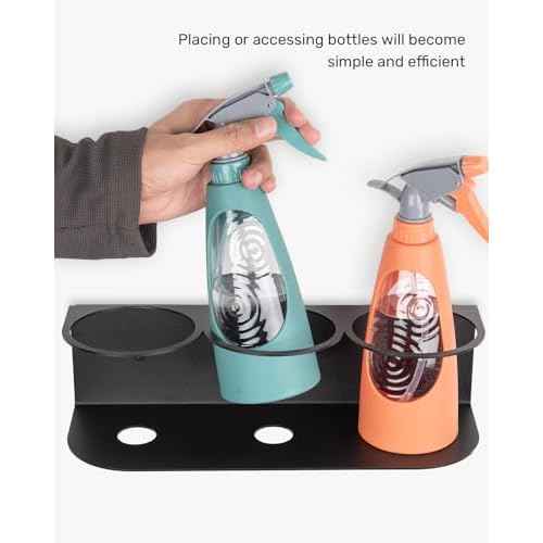 Spray Bottle Holder 6 Large Opening Wall Mount Solid Steel Storage Rack, Holds up to 32 oz Detailing Bottle Organizer, Includes Hardware Easy to Install