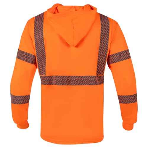 VENDACE Safety Reflective High Visibility Long Sleeve Shirts with Hood Class 3 Hi Vis Construction Work Shirts for Men