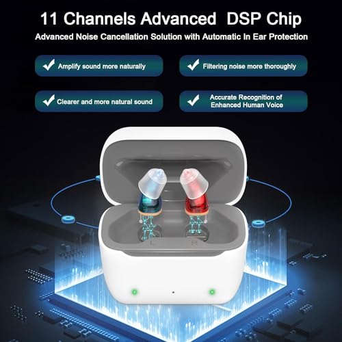 Not Amplifier True Hearing Aids for Seniors Invisible Rechargeable with Hearing Loss 11 Channel Noise Cancelling Small Discreet In Ear Easy to Use Comfort Fit