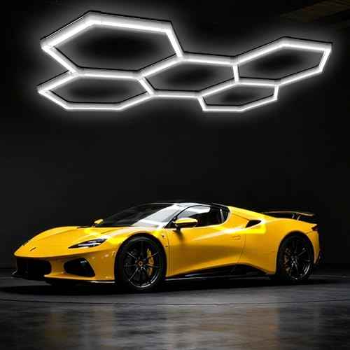 Hexagon Lights Garage LED System 5 Grid, 168W 20160LM Super Bright Hexagon Garage Lights for Workshop, Car Detailing, Basement, Warehouse, Gym ? Easy Install Honeycomb Design