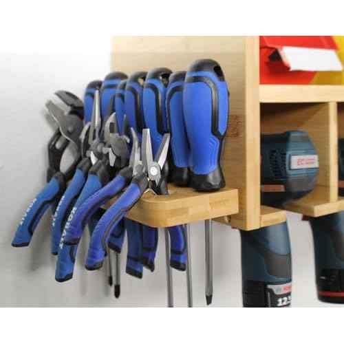 DupliM Bamboo Wall-Mounted Power Tool Organizer, Power Drill Holder and Tool Storage Rack - FSC-Certified ? Assembly Required