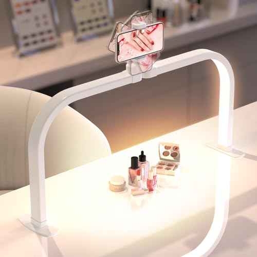 Upgrade Large Half Moon Light for Nail Desk with Phone Holder for Nail Lamp, Arch Moon Light Tech Perfect for Professional Manicure (White, Large)