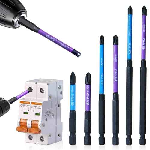 Electrician Impact Screwdriver Bit Set, 1/4¡± Hex-Shank S2 Steel FPH1 & FPH2 Screwdriver Bit Set for Electricians, 6PCS Phillips Cross Slot Head Screw Driver Drill Bits with Magnetism