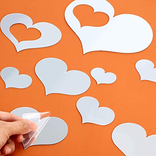 Shappy 33 Pcs Removable Acrylic Heart Mirror Wall Sticker Love Heart Mirror Tiles Decal for Home Bedroom Living Room Bathroom Kitchen Wedding Decor