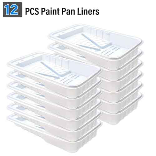 Great Andrew 4 Inch Paint Trays Double Thick, 12 PCS Sturdy Plastic Small Paint Tray Liners Ideal for Small Projects, DIY Painting Walls, Furniture (White)