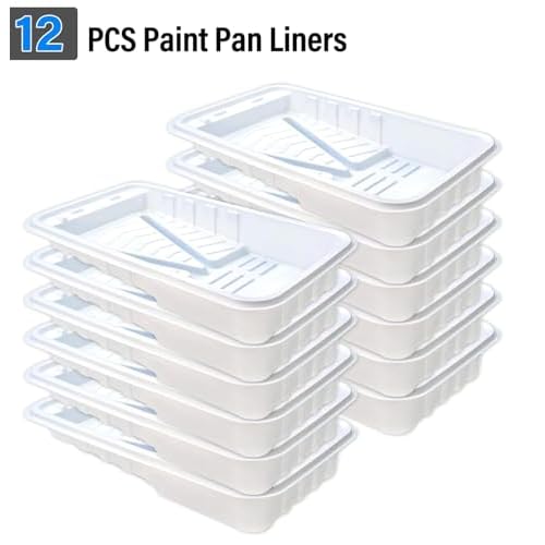 4 Inch Paint Tray Liner, 12 Pcs Disposable Small Paint Tray, Sturdy Plastic Paint Pan with Liners for Home Decor, House Painting, Crafts and DIY Projects (4 Inch, White Heavy Duty Liners)