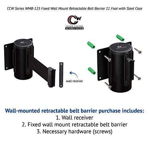Crowd Control Warehouse - CCW Series WMB-125 Fixed Wall Mount Retractable Belt Barrier - 11 Foot with Black Steel Case (Red"Caution: DO NOT Enter" Belt