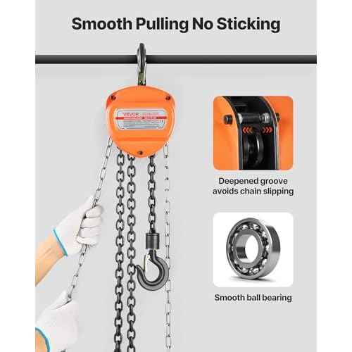 VEVOR Hand Chain Hoist, 1 Ton 2200 lbs Capacity, Manual Chain Block with Upgrade G80 Galvanized Chain, 10 ft Lifting Height, Heavy Duty Pulley Hoist for Garage Warehouse Automotive Machinery, Orange