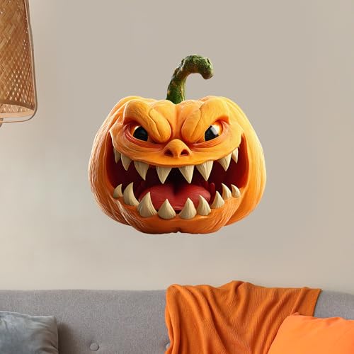 Halloween Wall Decals,Peel and Stick Halloween Theme Decor Stickers,Removable Vinyl Spooky Scary Face Wall Sticker for Holiday Party Decor. (3D Evil Laughing Pumpkin Decal)