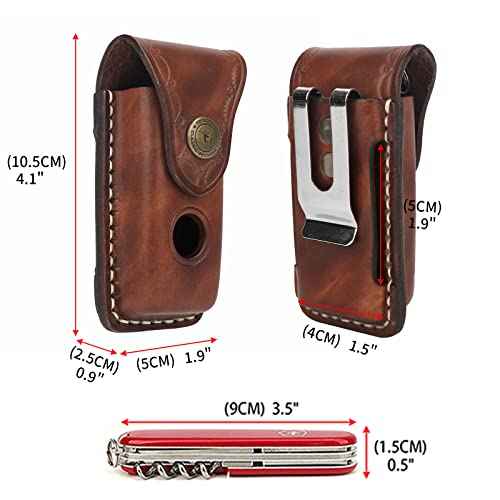 Tourbon EDC Leather Pocket Folding Knife Sheath 3.8 Inch Blade Carrier Holster Flashlight Holder Case for Belt