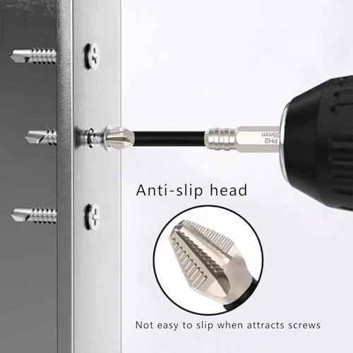 PH2 Phillips Bits Set High Magnetic Cross Head Drill Bit Phillips Screwdriver Drill Bit Set Anti-Slip Alloy Steel 1/4 Hex Shank Impact Bits 6 Pack