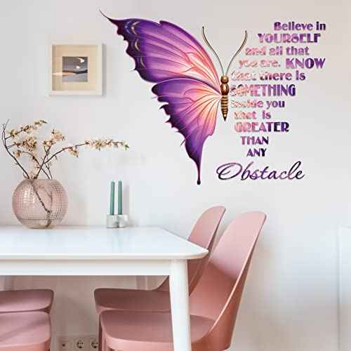 Large Inspirational Butterfly Wall Decals Stickers, Motivational Saying Positive Peel and Stick Wall Art Decals for Women Girls Bedroom Living Room Office (Colorful)
