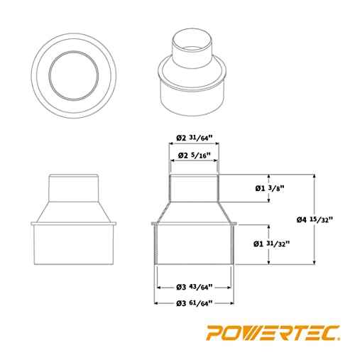 POWERTEC 70352 4" Hose to 2-1/2" Hose Cone Reducer with 4" & 2-1/2" Double Wire Clamps
