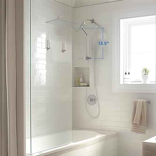 G-Promise All Metal Shower Diverter with Low Holder, Extended 13.5 Inch, 3-Way Diverter Valve with Pause Mode for Handheld and Fixed Shower Heads ? 4-Setting Replacement Part (Brushed Nickel)