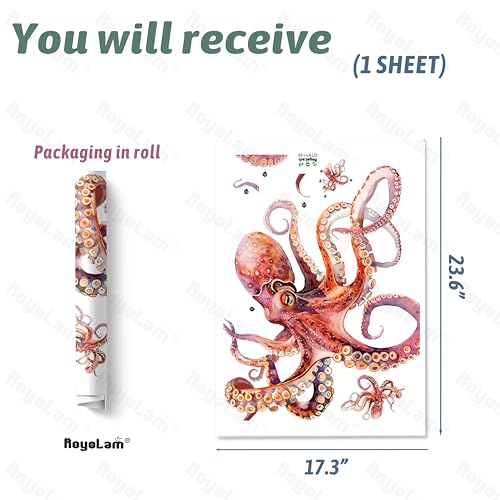 Lifelike Red Octopus Wall Decal Nursery Sea Animal Wall Sticker for Bathroom Removable Peel and Stick Waterproof Wall Art Decor Stickers for Kids Baby Classroom Living Room Playing Room