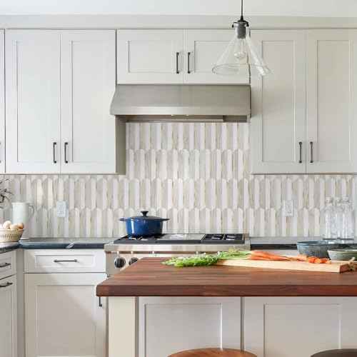 Vamos Tile Peel and Stick Backsplash Seamless Tile for Kitchen and Bathroom,White and Glossy Wooden Marble PVC Mixed Light Gold Self Adhesive Fish Scale Metal Mosaic Tiles (10 Sheets)