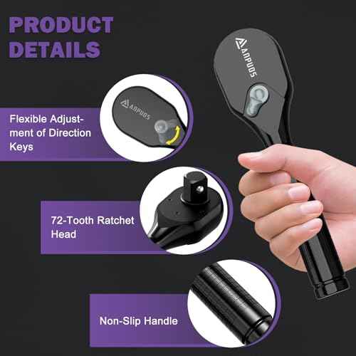 Stubby Ratchet,1/2 Inch Drive Mini Ratchet Wrench,72-Tooth Dual-Direction Ratchet, CR-MO Head Small Ratchet Wrench for Automobiles and Motorcycles