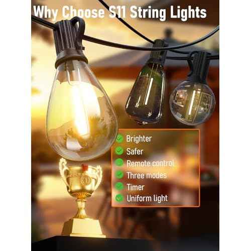 luckystyle 150FT LED Outdoor String Lights with Remote, 55+2 Shatterproof Bulbs Waterproof and Dimmable Patio Lights for Porch, Garden, Backyard, Deck, Balcony, 2700K Hanging Lighting