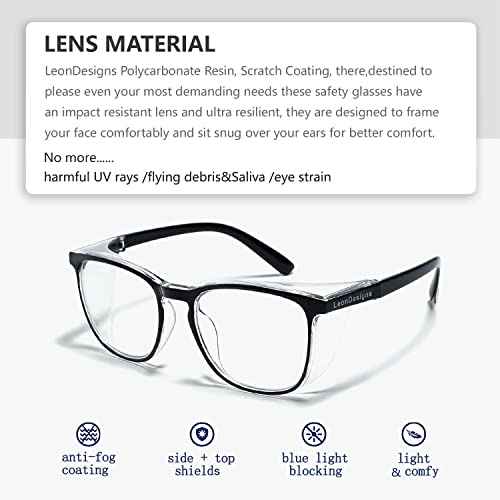 Safety Glasses Anti-Fog Goggles Z87.1 Blue Light Blocking Anti-Dust UV Protection Glasses For Men Women (Tortoise/Green+Black)