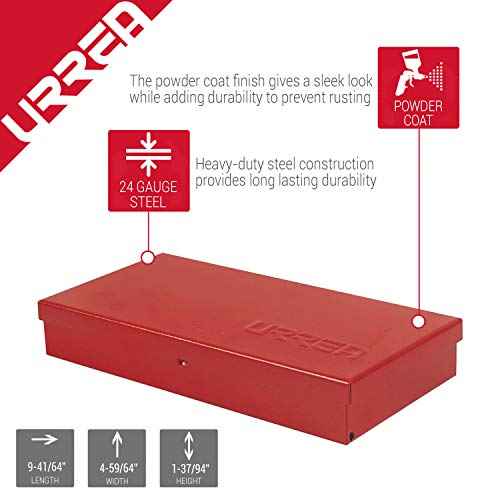 URREA Metal Tool Box - 9.6" x 5" x 1.4" Portable Tool Storage/Organization Box with 24 Gauge Construction & Durable Red Finish - 4725