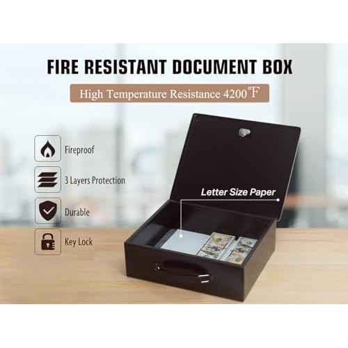 Fireproof Document Box,X Large Fire Resistant Safe Box with Key Lock for Home, Portable Fireproof Lock Box for Personal Items, Passport, Cash, Tablet, Exterior 13.2" x 11" x 4.13"