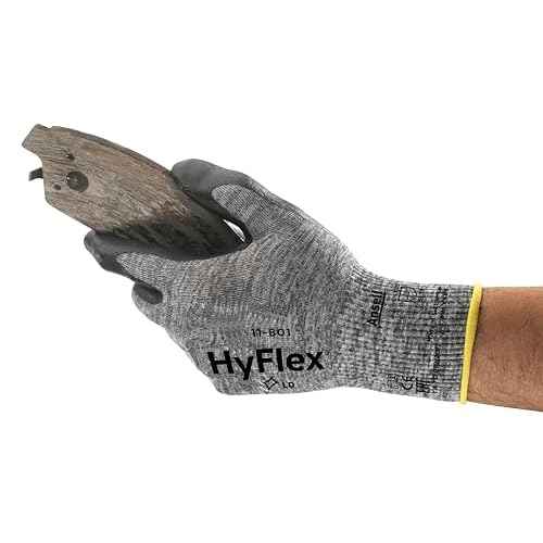 Ansell HyFlex 11-801 Nylon Glove, Black Foam Nitrile Coating, Knit Wrist Cuff, Medium, Size 8 (Pack of 12)