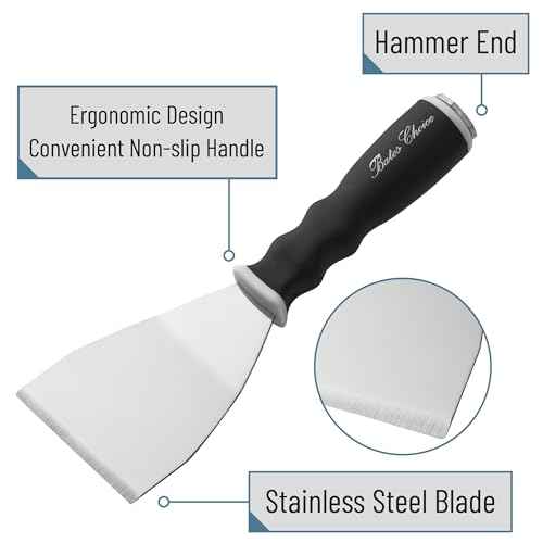 Bates- Bent Scraper, 3", Stainless Steel, Soft Grip & Heavy Duty, Hammer End, Drywall Spackle Knife, Metal Paint Scraper Tool for Wood, Putty Knife Scraper, Wall Scraper, Drywall Knife, Scrappers Tool
