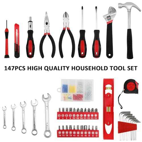 TLGREEN 147 Pieces Tool Set, Tool Kit for Home, Basic Tool Kit with Storage Tool Box, Screwdrivers, Adjustable Wrench, Pliers, Knife,General Household Hand Tool Set for Home, Car, Dorm, Garage