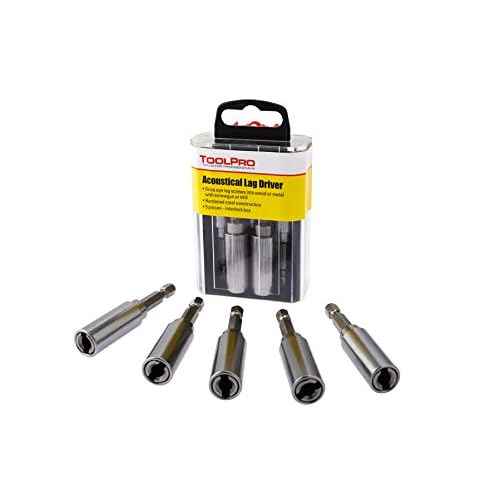ToolPro Eye Lag Driver Set - 5 Pieces in Interlocking Storage Box for Quick Dispensing, Quick Install Bit Kit for Professional Drywall & Ceiling Installations