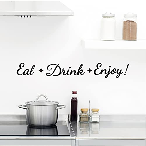 SUPERDANT Eat Drink Enjoy Quotes Wall Stickers Vinyl Wall Decor Stickers DIY Saying Wallpaper Art Decal Sticker Home Decoration for Living Room Bedroom Black Kitchen Dining Room Decor 26.7x5in