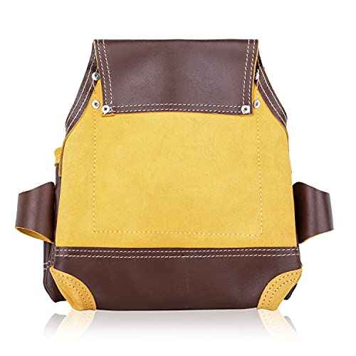 LAUTUS Oil Tanned Leather Tool Nail Pouch Bag |Cherry | Carpenter, Construction, Framers, Handyman | 5 Pockets, 2 Snap Loops | 100% Leather