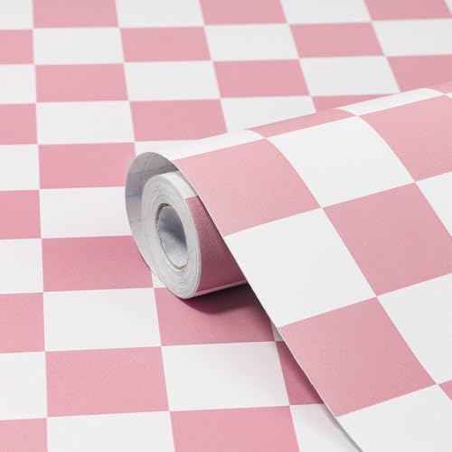 Amiya Checkered Wallpaper Peel and Stick Pink Mosaic Checkerboard Contact Paper 17.3¡±X120¡±Modern Self Adhesive Vinyl Removable Wall Paper for Shelf Liner,Classroom,Cabinets,Living Room