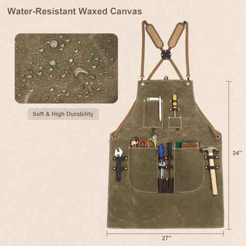 Woodworking Apron for Men Waxed Canvas Workshop Bib Apron with 13 Tool Pockets Work Apron for Carpenter Woodworker