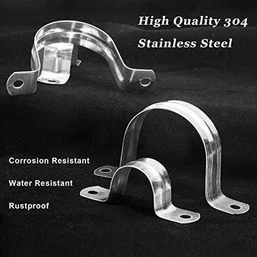 Waziaqoc 10PCS M100 Pipe Strap Clamp, 4 Inch Stainless Steel U Bracket, 2 Hole Hose Hanger, Rigid Pipe Hanger Tube Strap Tension Clips for Dust Collection Hose and Pipe, Rubbe Hoses, Plastic Gas Pipes