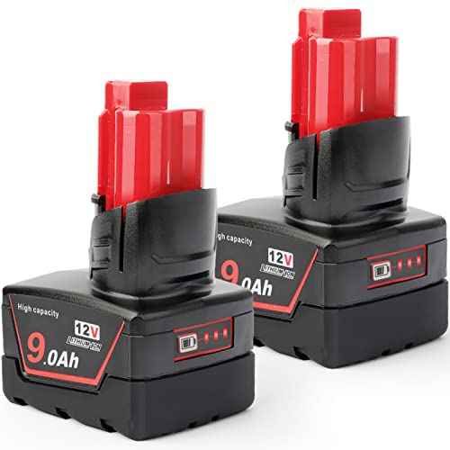 2Pces 12V 9Ah Battery Replacement Compatible for Milwaukee 48-11-0490, 48-11-2402, 48-11-2411, 48-11-2430, Cordless Power Tools & Heated Jackets with LED Indicator£¨Not Made in Milwaukee£©