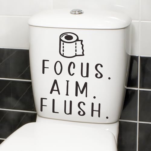 Toilet Lid Decals for Bathroom Toilet Seat, Quotes¡°Aim Focus Flush¡± Flush The Toilet Decal Sign for Bathroom, Funny Toilet Vinyl Rules Wall Decor