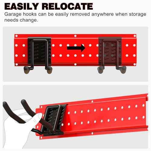 Garage Tool Organizer Wall Mount 49.5inch With 9 Hooks,Shovel Holder Wall Mount Ski Rck for Garage Garden Tool Rack Heavy Duty(Red)