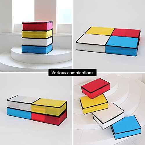 Astro Clothes Storage Bags, 4 Pack Clothes Storage Bins Foldable Closet Organizers, Breathable Material, Zipper for Sweaters, T-Shirts, Red Yellow White Blue, Artwork, Piet Mondrian Style, Gifts