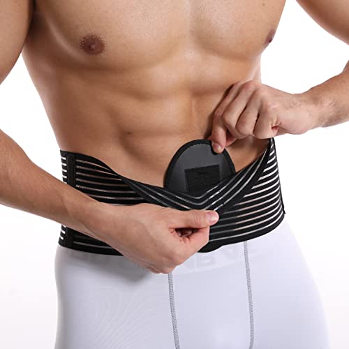 Umbilical Hernia Belt for men & women. Abdominal Binder - compression pad for naval (double thickness). Hernia support belt: ventral, incisional, epigastric, belly button hernias. Prevention aid (S/M)